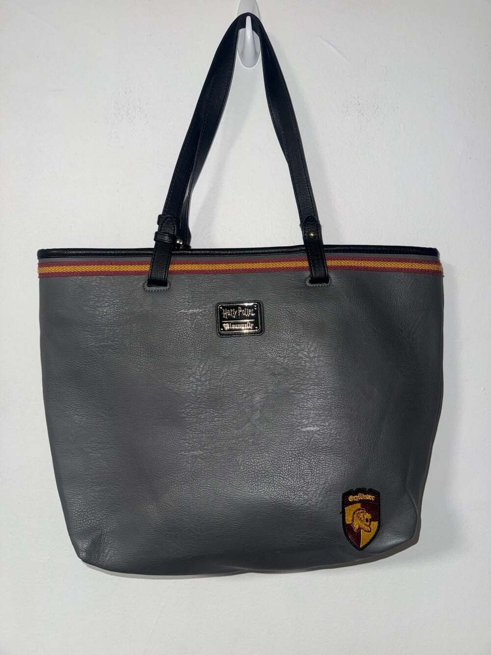 Harry Potter Loungefly Gryffindor Grey Faux Leather Tote Bag with Glasses Pocket